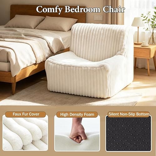 Trenda 32'' Accent Chair Armless, Boneless Space-Saving Reading Chairs with Spacious Seating, Comfy Faux Fur Cover, Ideal Floor Couch for Bedroom, Living Room,College, Apartment(White) thumbnail 4