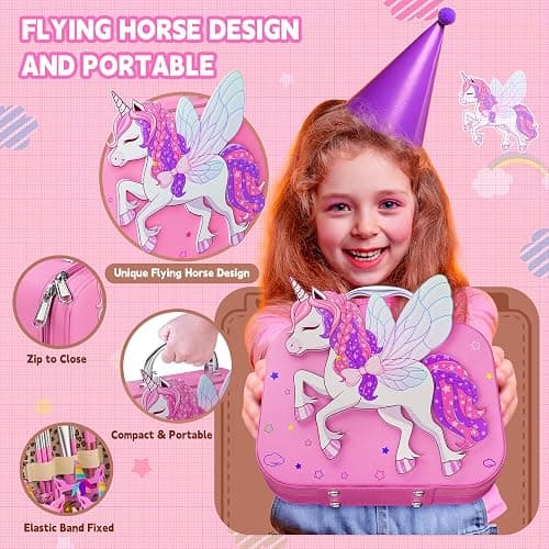 Kids Makeup Kit for Girl - Girls Makeup Kit Toys with Flying Horse Storage Case, Kids Play Makeup Set for Christmas Birthday Gift 3 4 5 6 8 10 11 12+ Years Old thumbnail 3