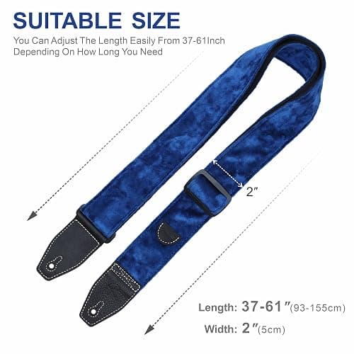 YIKOKO Guitar Strap 2 inch Velvet Guitar Straps with Full Grain Leather End, for Bass Electric and Acoustic Guitars, Free Strap Button, 2 Strap Locks and 4 Guitar Picks thumbnail 8