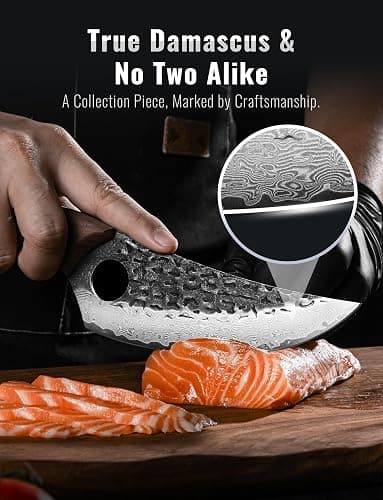 Emojoy Damascus Chef Knife, 67-Layer Damascus Steel Kitchen Knife with Black Hammered Finish, Japanese Knives for Home, Outdoor Cooking, BBQ, Include Gift Box, 6.3 Inch thumbnail 4
