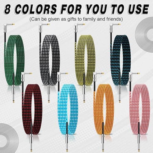Rigibright 8 Pack 10FT Instrument Cable - Guitar, Bass, Keyboard, Microphone & Mixer Amp Cord (Multicolored) (8, Multicolor-A, 10 Feet) thumbnail 7