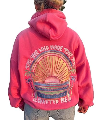 Eynuo Cute Graphic Hoodies For Teen Girls,Trendy Flower Oversized Sweatshirts Y2k Preppy Hoodies for Women
