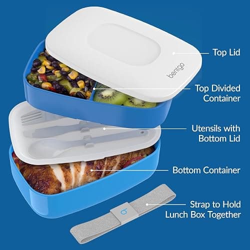 Bentgo Classic - Adult Bento Box, Stackable 3-Compartment Lunch Box with Removable Utensil Set and Sealing Strap, BPA-Free, Food Container Ideal for Meal Prep, Work, and On the Go (Blue) thumbnail 6