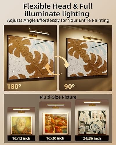 EZVALO Picture Light for Wall, 4800mAh Rechargeable Wireless Remote Lights, 16'' Dimmable Magnetic LED Art Painting Light with 3 Color Temps, Display for Gallery, Living Room, Bedroom, Hallway (Gold) thumbnail 8