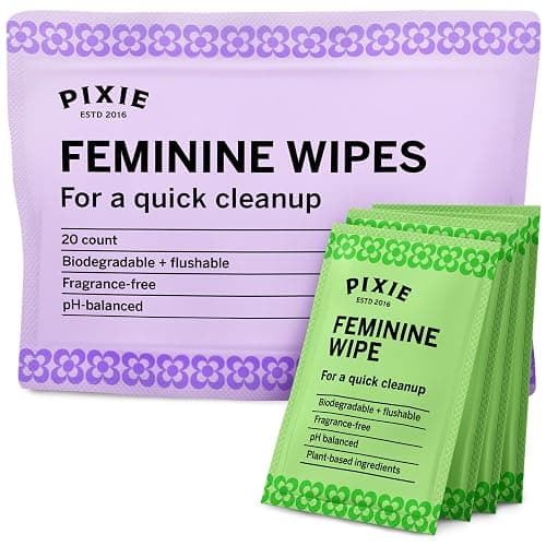 Pixie Feminine Wipes - Flushable, Biodegradable, pH Balanced & Unscented - Individually Wrapped Wipes for Feminine Care, On The Go & Public Bathrooms - Menstrual Cup Wipes for Cups & Discs (20 Count) - Image 1