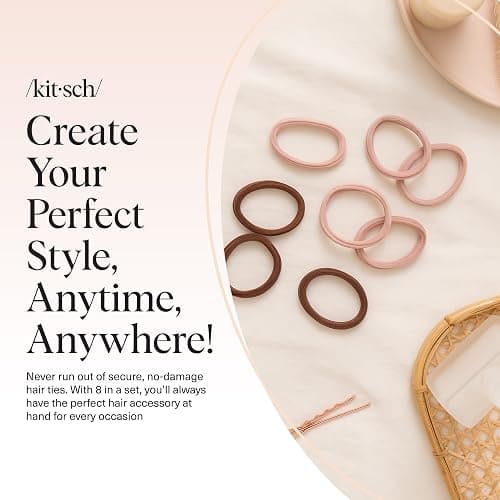 Kitsch Hair Ties No Damage - Strong, Stretchy Hair Bands | Soft Nylon Ponytail Holders, Snag-Free Rubber Bands, Perfect for Updos & Braids | Ideal Gifts for Women - Rosewood, 8pcs thumbnail 8