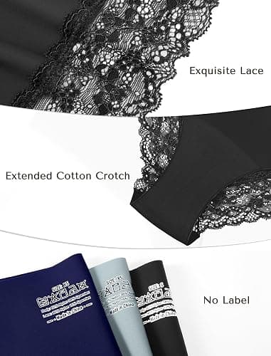 voenxe Women Bikini Brief Underwear,Soft Comfy Lace Ladies Panty,Silky Sheer Hipster Panties,Low Rise Multipack Undies,5 Pack thumbnail 3