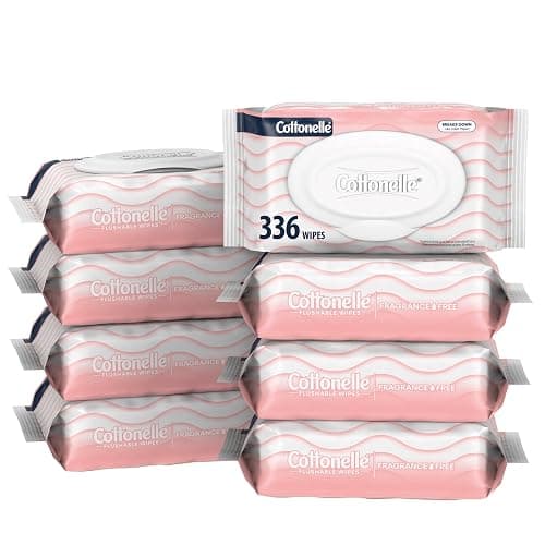 Cottonelle Fragrance Free Flushable Wet Wipes, Adult Wet Wipes, 8 Flip-Top Packs, 42 Wipes Per Pack - Image 1