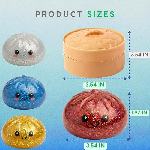 Glitter Dumpling Squishy Mystery Box - Smile Happy 4 PCS 2026 Upgraded Dumplings Squishes for Adults Teens Squeeze Silver Gold Red Blue Stuff Supplies thumbnail 3