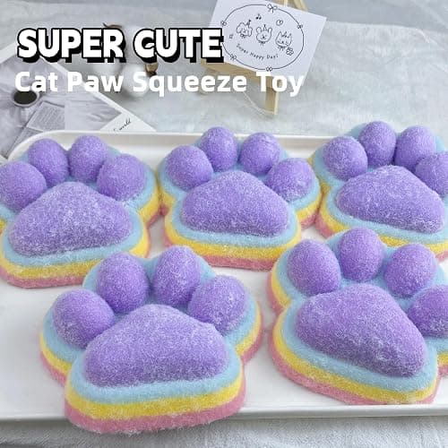 Fufu Big Cat Paw Squishy Toy 5 Inch Sticky Cat Paw Print Squishies Large Pinch Family Tuba Squishy Tangcii Giant Rainbow Cat Paw Squeeze Toy for Adults Stress Relief thumbnail 7