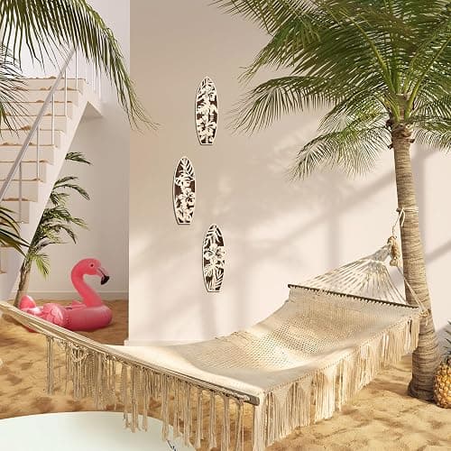 VGICH Hibiscus Surfboard Wall Decor - 3 Piece Wooden Beach Wall Art for Bedroom, Tropical Living Room Decor(Beige) thumbnail 6