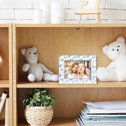 Foyoulame Blue Bow Decor Picture Frame 4x6, Blue Preppy Coquette Bow Wooden Picture Frame, Preppy Girly Gifts for Women Girls Besties, Besties Best Friends Decorative Photo Frames for Girls Room Decor thumbnail 3