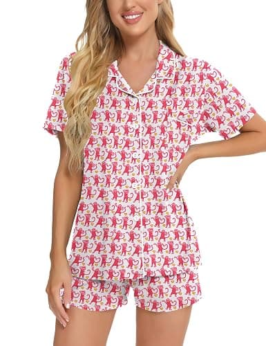 SWOMOG Womens Button Down Pajamas Set Short Sleeve Sleepwear Bride Soft Pj Lounge Sets XS-3XL thumbnail 2