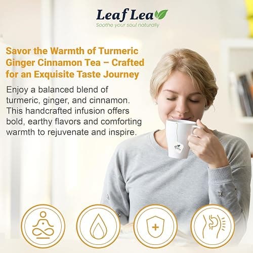 LeafLea 40 Turmeric Ginger Cinnamon Tea Bags, 100% Natural Ingredients Herbal Tea, Turmeric Ginger Herbal Blend for Wellness, Vegan, No Sugar, Caffeine-Free, Individually Wrapped for Freshness thumbnail 4