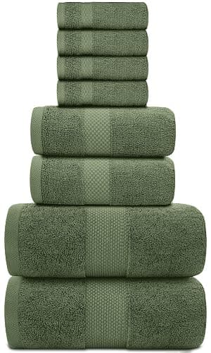 White Classic Luxury Bath Towel Set of 8 Pieces - 100% Turkish Cotton Highly Absorbent Towels for Bathroom, 2 Luxury Bath Towels 700GSM, 2 Hand Towels, 4 Washcloths, Sage Green thumbnail 4