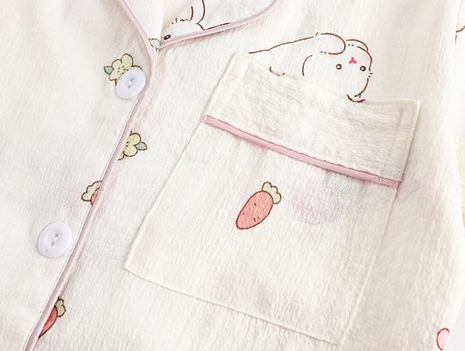 Hupohoi Big Girls Button Down Pajama Set 3pcs Short Sleeve Long Pants with Shorts Crepe Wrinkled Fabric Sleepwear Nighty thumbnail 3