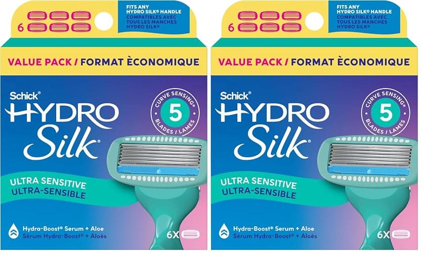 Schick Hydro Silk Sensitive Razor Blade Refills,| 5-Blade Sensitive Skin Razors for Women | Womens Razor Refills for-Sensitive Skin,6 Count (Pack of 2) - Image 1
