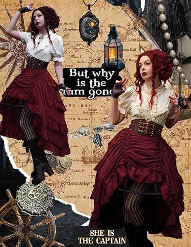 SCARLET DARKNESS Women's 2026 Summer Skirt Gothic Steampunk Skirt Renaissance High-Low Bustle Skirt thumbnail 2