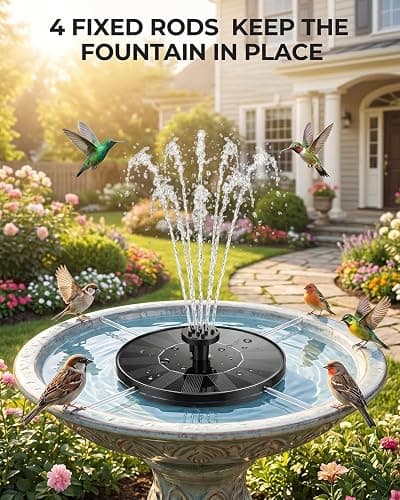 Maraiss Solar Fountain for Bird Bath, 2026 Upgrade 1.4W Solar Power Water Fountain Pump with 7 Nozzles, Free Standing Floating Powered Fountains for Garden, Pond, Pool, Birdbath (6.3 inch) thumbnail 7