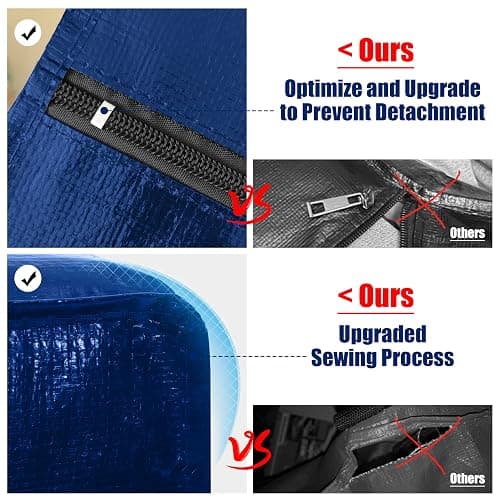 Cosy Family 4 Pack Heavy Duty Extra Large Moving Bags with Backpack Straps - Strong Handles & Zippers, Storage Totes For Space Saving, Fold Flat, Alternative to Moving Box (X-Large-Set of 4, Blue) thumbnail 8