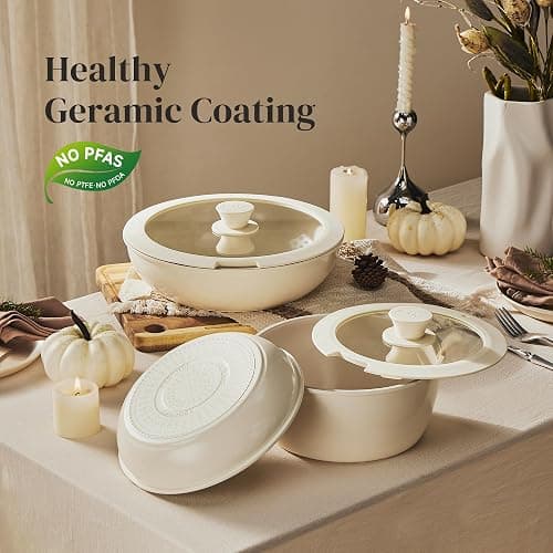 Redchef Ceramic Pots and Pans Set Non Stick, Nonstick Kitchen Cookware Sets, Non Toxic Pots and Pans Set Non Stick, PFAS PFOA & PTFE Free, Detachable Handle Pots and Pans 5 Piece, RV Cookware thumbnail 4
