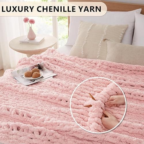 L'AGRATY Chunky Knit Blanket Throw - Soft Chenille Yarn Throw Blanket 50x60: Handmade Thick Cable Knit Crochet Blanket - Large Knit Blanket Chunky Rope Knot Throw Blanket for Couch Sofa Bed Home Decor thumbnail 3