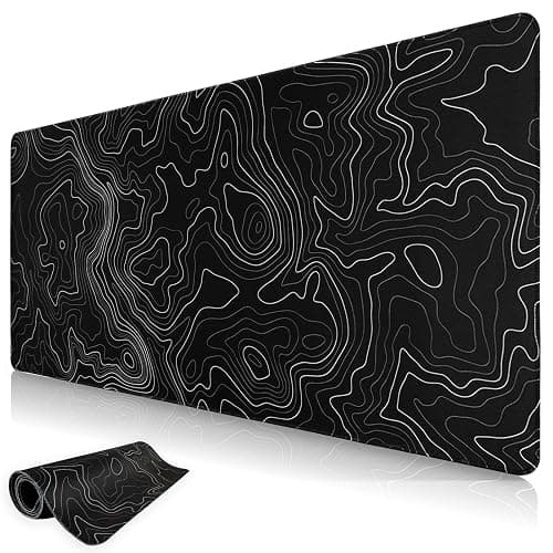 Niviy Tapis de Souris XXL 900X400mm sous Main Ergonomique pour Bureau/Maison Base en Caoutchouc Antidérapante Tapis de Bureau à Bords Cousus Noir Topographic Contour - Image 1