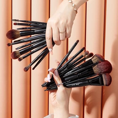 Jessup Makeup Brushes Set Professional 21Pcs Black Complete Collection, Synthetic Hair Mkae up Brushes, Powder Blending Foundation Highlight Contour Concealer Eyeshadow Eye liner Spoolie T271 thumbnail 6