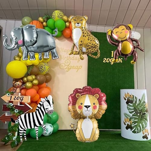 Jungle Safari Animals Balloons, Jungle Safari Theme Birthday Party Decorations, Lions Zebra Elephant Monkey Leopard Foil Balloons for Kids Boys Wild One Zoo Birthday Baby Shower Party Decor Supplies thumbnail 7
