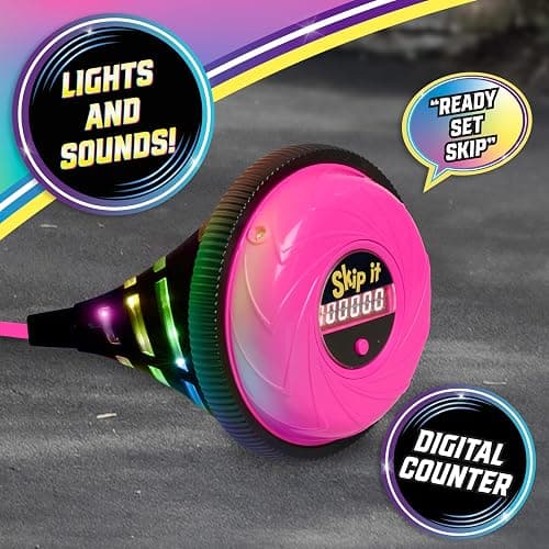 Skip It Retro Outdoor Toy, Light Up Ball and Digital Counter, Pink, Soft Foam Padded Ankle Ring, 31-inch Long, Screen Free Play, Toys for Kids Ages 5 Up thumbnail 5