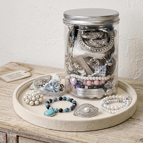 Syutokul Mystery Jewelry Jar Vintage, 50PCS/Set Surprise Jewelry Jar Assortment with Earrings, Necklaces, Hair Clips, Rings More for Daily Outfits, Silver. thumbnail 3
