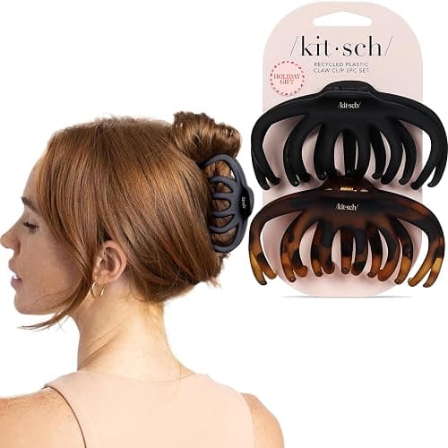 Kitsch Hair Clip Octopus Style - Secure Hold Large Claw Clip, Hair claw clips for thick hair, hair accessories for women, Hair accessories for girls, Hair clips for women, Black & Tortoise, 2pcs - Image 1