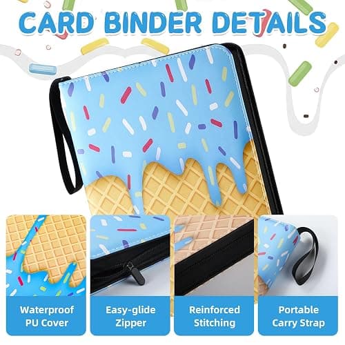 Jaloro Ice Cream Drip Baseball Card Binder Trading Card Binder Portable Collector Cardholder Baseball Album Case for Boys Sports Game Supplies(Ice Cream,Blue,440 Pocket) thumbnail 4
