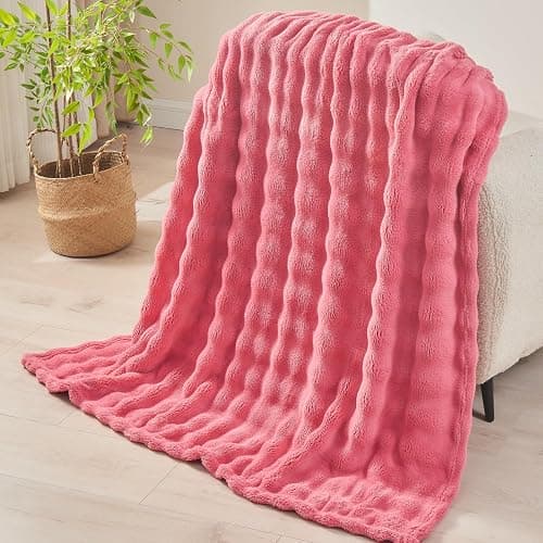NEWCOSPLAY Throw Blanket for Couch Coral Pink Super Soft Flannel Fleece 3D Bubble Lightweight Bed Blanket All Season Use (Coral Pink, Throw(50"x60")) thumbnail 6