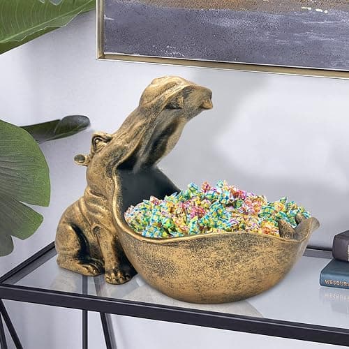 aboxoo Hippo Statue Home Resin Hippopotamus Figurine Sculpture Table Art Decoration Sundries Key Container Storage Box (Gold) thumbnail 7