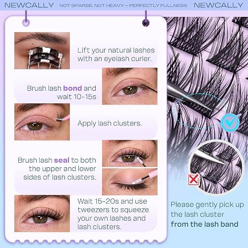 Cluster Lashes Wispy Natural Eyelash Clusters DIY Lash Extension C-curly Cluster Eyelash Extension 10-16MM Individual Lashes Thin Lash Band by Newcally thumbnail 9