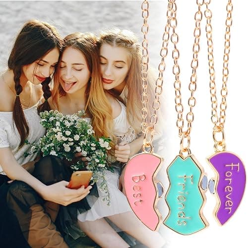 ElevateTech BFF Necklace for 3 Best Friend Necklaces Heart Broken Stitching Necklace 3 Person Friendship Necklaces thumbnail 5