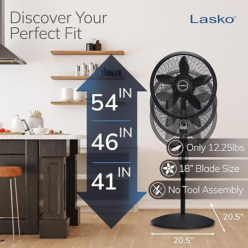 Lasko Oscillating Cyclone Pedestal Fan, Adjustable Height, Timer, Remote Control, 3 Speeds, for Bedroom, Living Room, Home Office, 18", Black, 1843 thumbnail 4