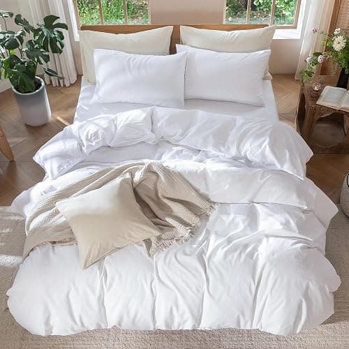 MooMee Twin Sized Duvet Cover Set 100% Washed Cotton Linen Like Twin | Relaxed Linen-like Texture. Soft, Breathable & Long-lasting Comfort. Lightweight. Hidden Zipper with 8 Interior Corner Ties thumbnail 7