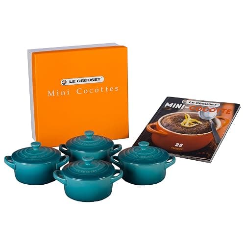 Le Creuset Stoneware Set of 4 Mini Cocottes with Cookbook, 8 oz. each, Caribbean - Image 1