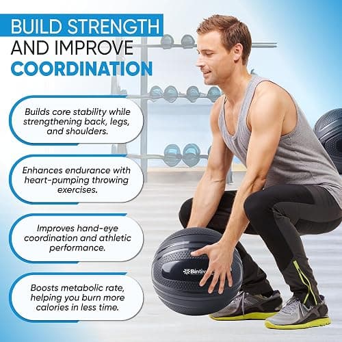 bintiva Non Bounce Slam Ball - Exercise Weighted Deadball for Workout and Fitness Routines - Medicine Dead Weight Ball thumbnail 5