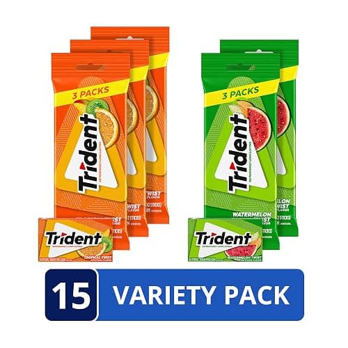 Trident Sugar-Free Chewing Gum Variety Pack Candy, Watermelon Twist & Tropical Twist Flavor, Bulk, 15 Packs of 14 Pieces (210 Total Pieces) thumbnail 3
