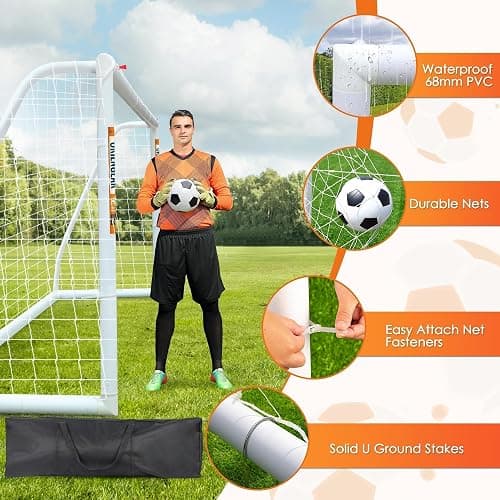 ORIENGEAR Soccer Goal, 12x6/10x6.5/8x6/6x4 Full Size Soccer Goals for Backyard, Soccer Net with Training Discs, Portable Soccer Goal for Kids and Adults with 1 Carry Bag, Porterias De Futbol thumbnail 4