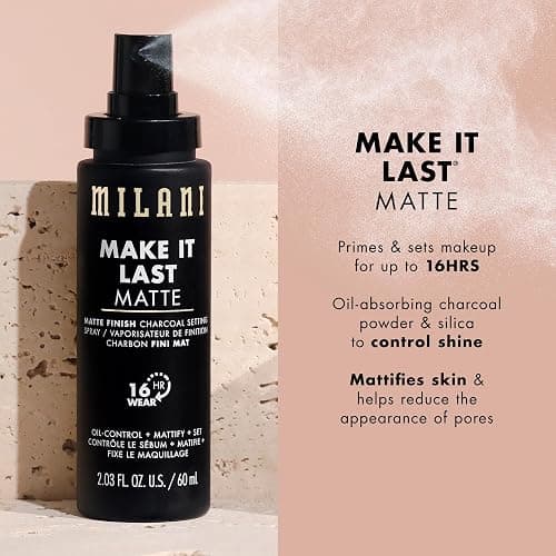 Milani Setting Spray + Primer, Make It Last Matte- Oil Absorbing Charcoal Formula to Control Shine, Matte Finish Setting Spray for Makeup and Primer for Oily Skin, Prime +Correct + Set, 2.03 Fl. Oz thumbnail 3