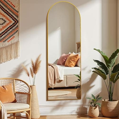 Simple Deluxe Arched Mirror Full Length, 59"x16", Body Wall Mirror with Shatter-Proof Glass, Gold Aluminum Frame, Floor-Standing, Wall-Mounted, Leaning - Gold-arched - 59"L x 16"W thumbnail 7