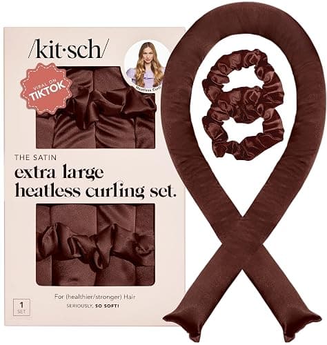 Kitsch XL Satin Heatless Curler Set - Chocolate | Heatless Curls Overnight w/39 " Hair Waver & 2 Satin Scrunchies, Comfortable Hair Curlers to Sleep in for Frizz-Free Hair - Image 1