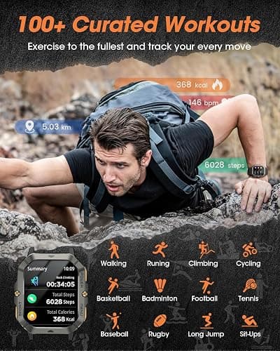 Military Smart Watches for Men (Answer/Make Calls), 2.02'' Fitness Smart Watch for Android and iPhone, Waterproof Fitness Tracker with Blood Pressure/Heart Rate/Sleep/100+ Sport Modes, Watches for Men thumbnail 3