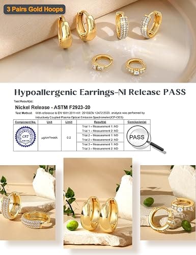 LOLIAS Small 14K Gold Plated Chunky Hoop Earrings for Women Hypoallergenic Silver Earrings Set for Sensitive Ears Non Tarnish Huggie Hoops Earring Stacks for Multiple Piercing Jewelry Lightweight 3Pairs thumbnail 5