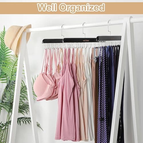TOPIA HANGER Bra Hanger for Closet, 2 Pack Tank Top Hangers 40 Hooks Capacity Foldable Wood Space Saving Hangers Closet Organizer for Tank Top, Bra, Scarf, Belt, Tie etc - CT46B-2 thumbnail 6