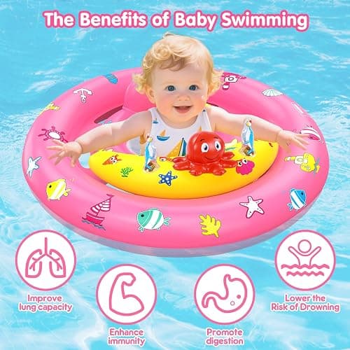 Baby Pool Float with Canopy, Inflatable Baby Swim Float with UPF50+ Sun Protection, Toddler Infant Pool Float with Toy Play Console Adjustable Safety Seat for Kids Girls Boys Aged 6-36 Months thumbnail 3